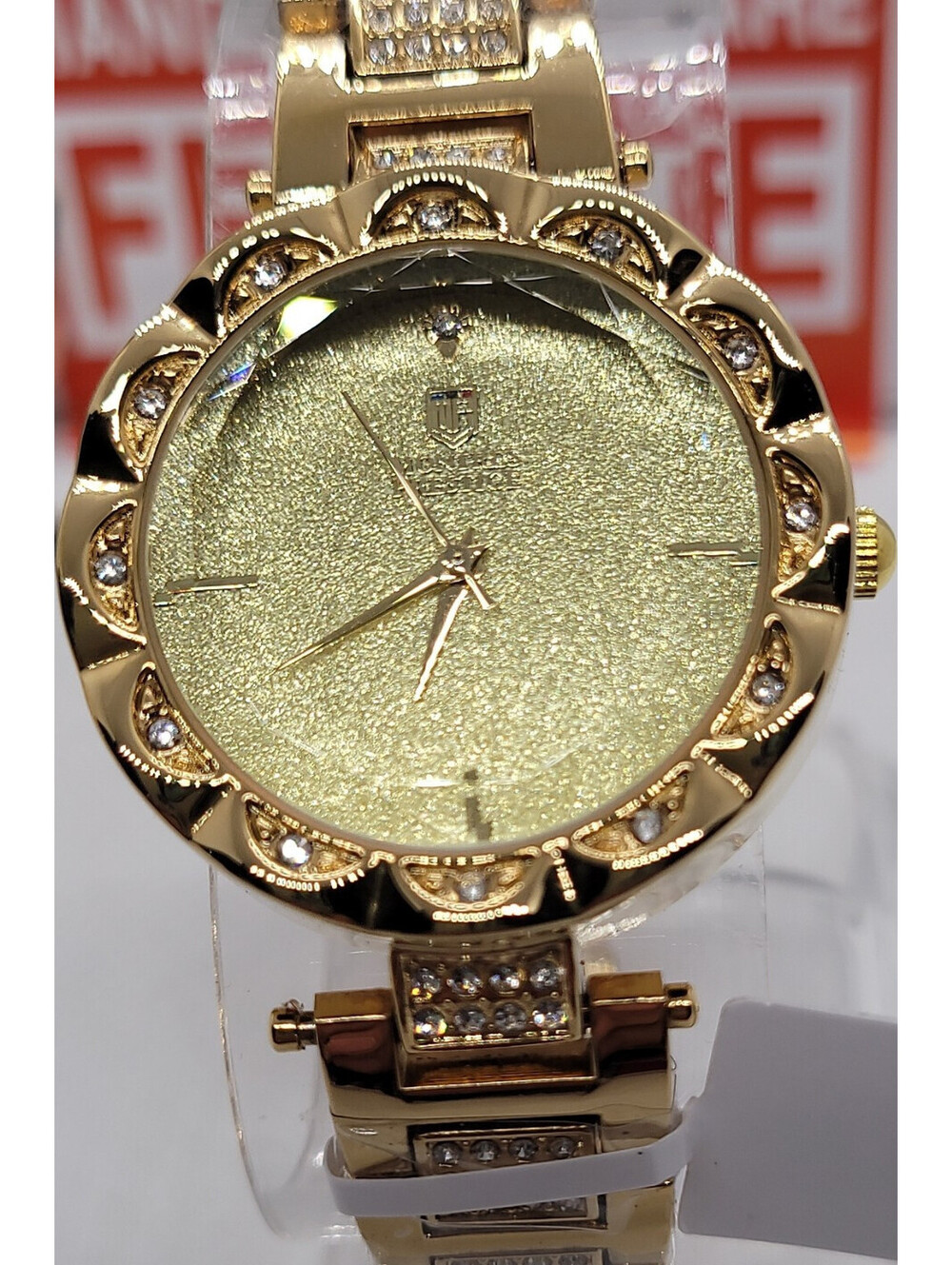 274 montres prestige 33mm gold dress diamond bezel bracelet analog wristwatch